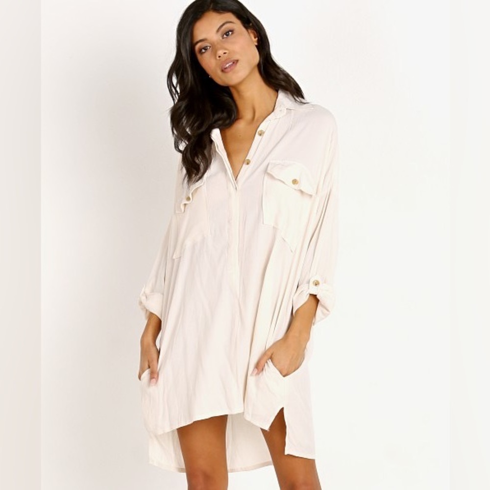 Faithfull the Brand Bala Shirt Dress Plain Ecru